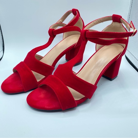 Red Velvet Women's Sandales with 2”Heels Pre-Loved Excellent Condition Size 39 - Picture 2 of 16
